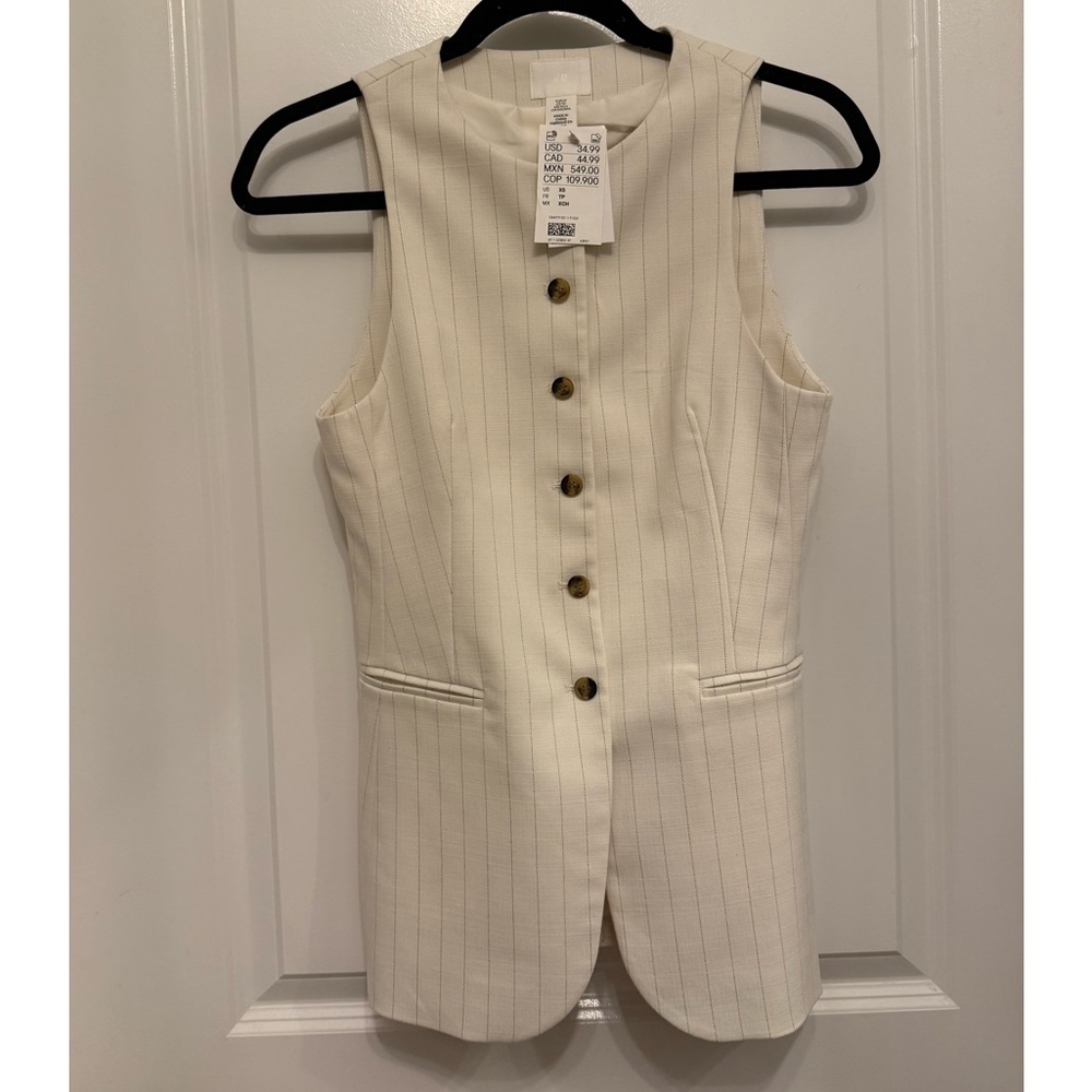 H&M Cream Pinstripe Sleeveless Button Vest